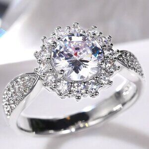 😍925 SILVER MOISSANITE SUN FLOWER WEDDING/ENGAGEMENT RING WOMEN, K754